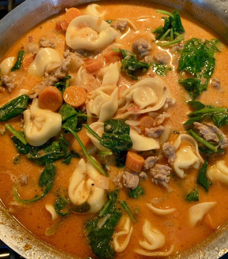 Spicy Tortellini Soup with Sausage & Spinach